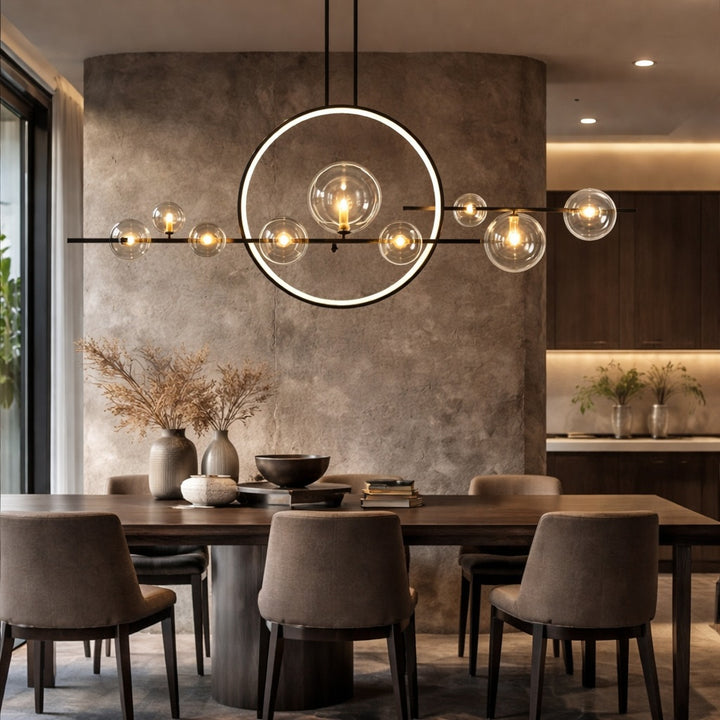 Modern Chandelier Light Adjustable Hanging Iron with Dimmable LED and Customizable Glass Globes