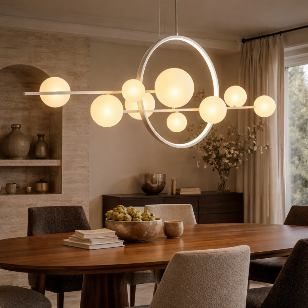 Modern Chandelier Light Adjustable Hanging Iron with Dimmable LED and Customizable Glass Globes