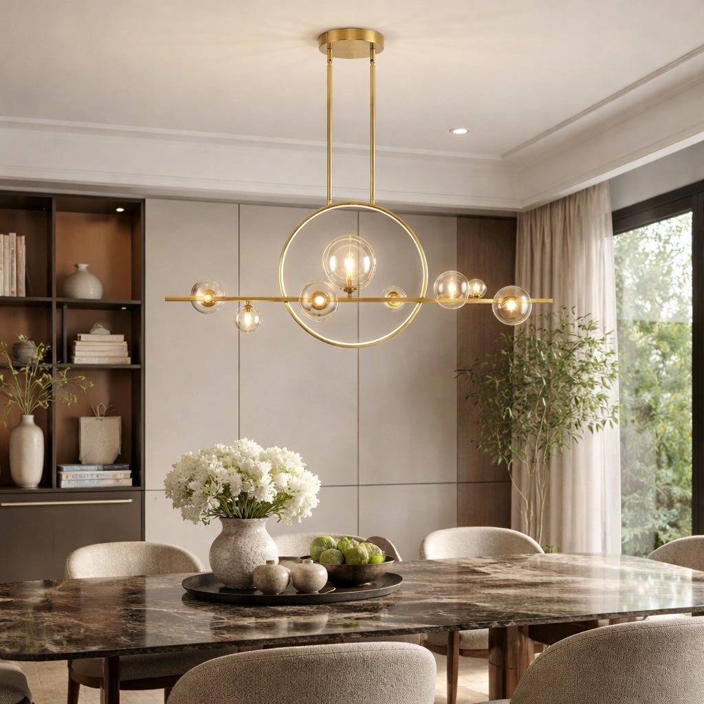 Modern Chandelier Light Adjustable Hanging Iron with Dimmable LED and Customizable Glass Globes