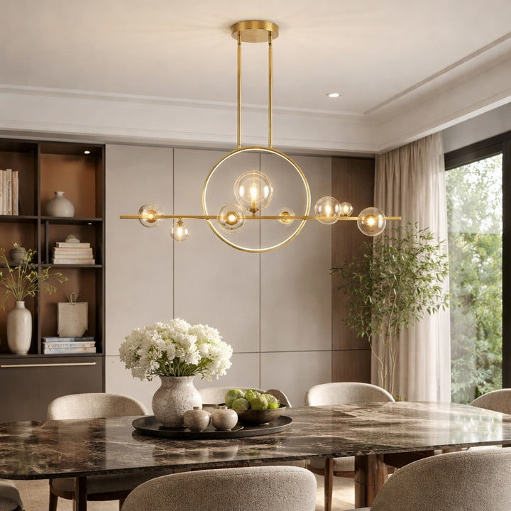 Modern Chandelier Light Adjustable Hanging Iron with Dimmable LED and Customizable Glass Globes