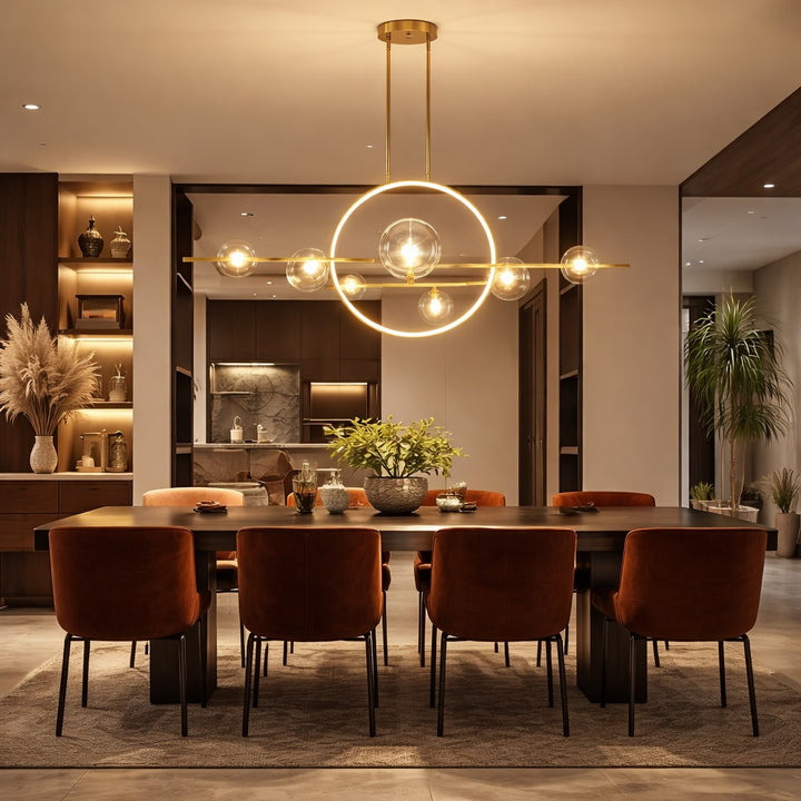 Modern Chandelier Light Adjustable Hanging Iron with Dimmable LED and Customizable Glass Globes