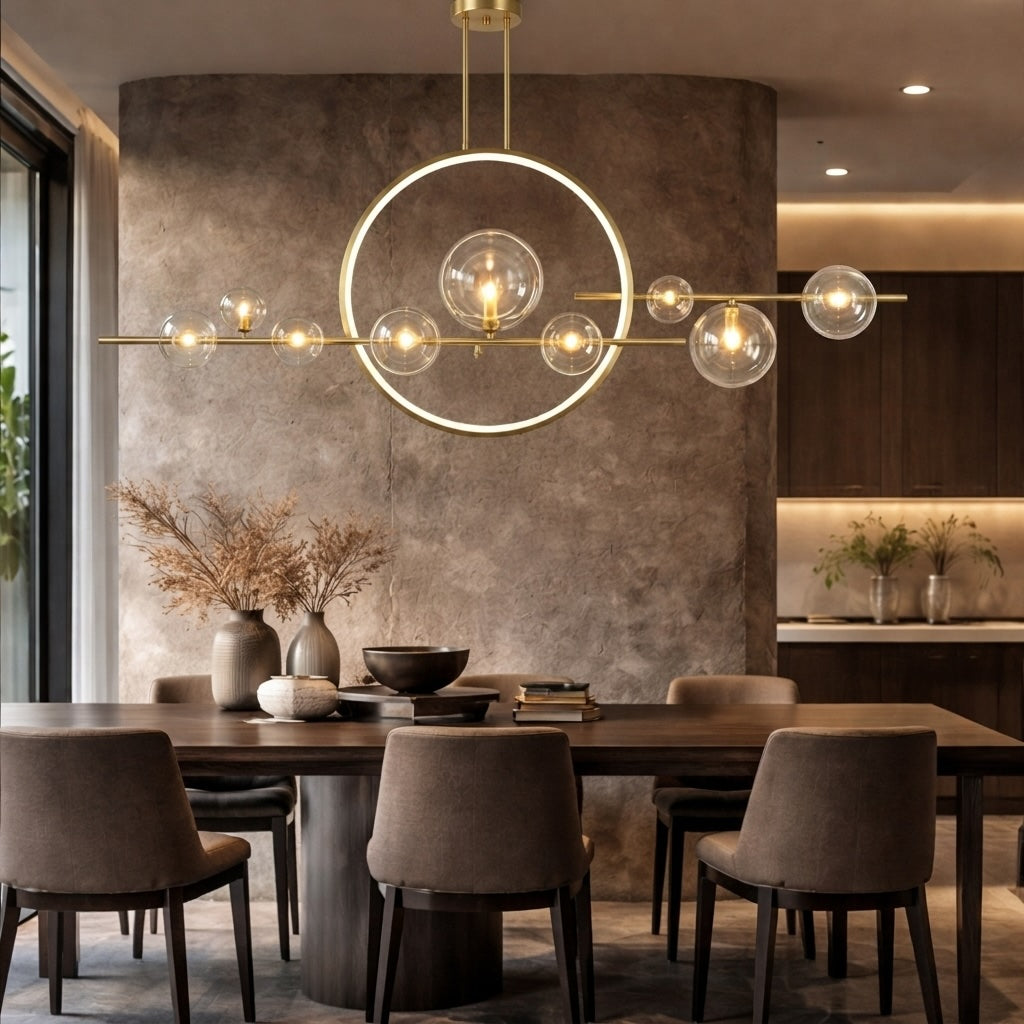 Modern Chandelier Light Adjustable Hanging Iron with Dimmable LED and Customizable Glass Globes