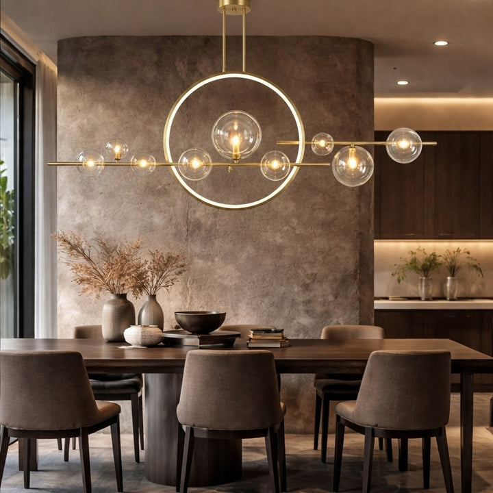 Modern Chandelier Light Adjustable Hanging Iron with Dimmable LED and Customizable Glass Globes