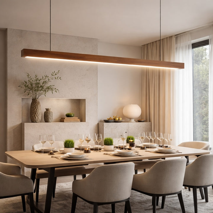 Modern Pendant Lighting Adjustable Hanging Light Pine Wood or Black Walnut LED Dimmable with Remote Control