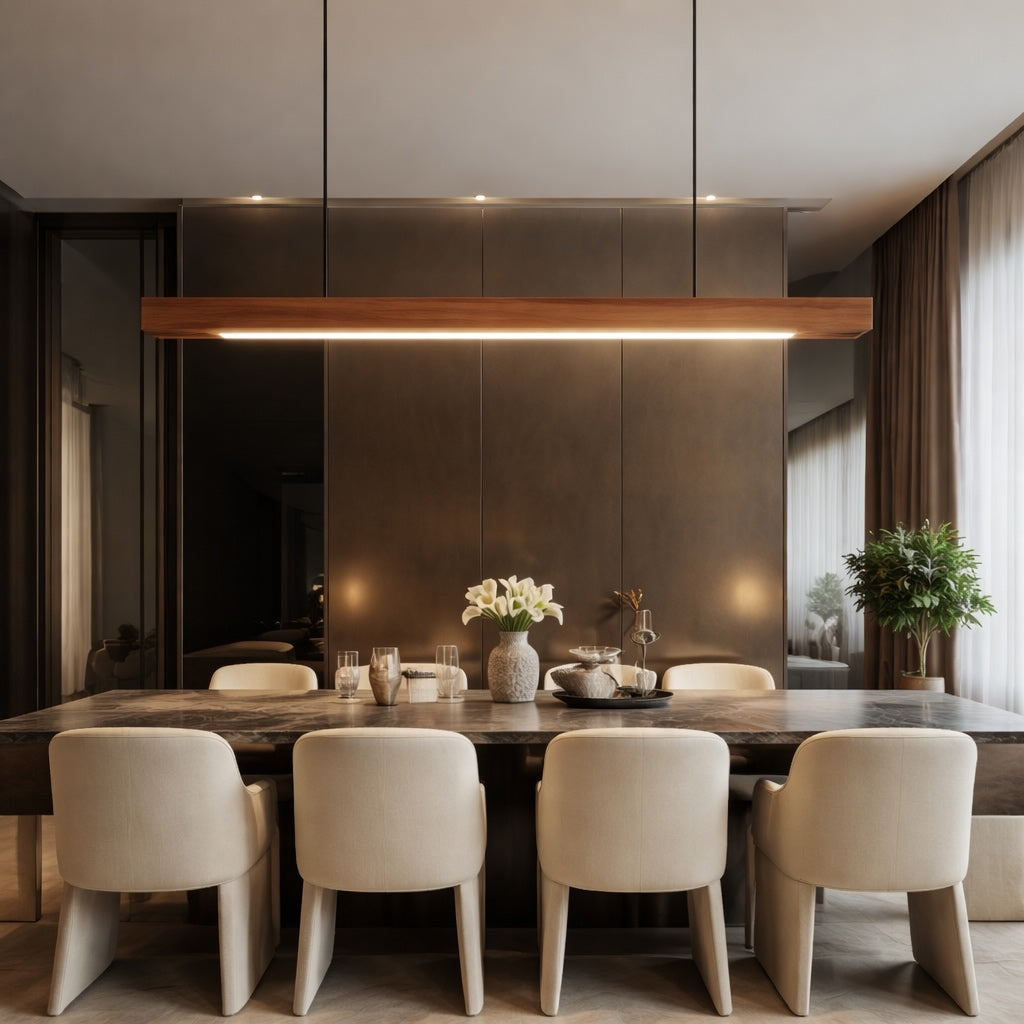Modern Pendant Lighting Adjustable Hanging Light Pine Wood or Black Walnut LED Dimmable with Remote Control