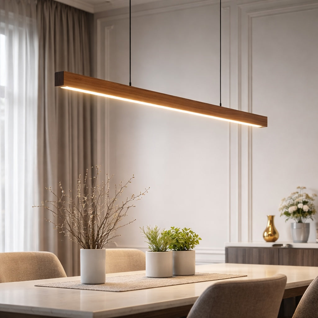 Modern Pendant Lighting Adjustable Hanging Light Pine Wood or Black Walnut LED Dimmable with Remote Control