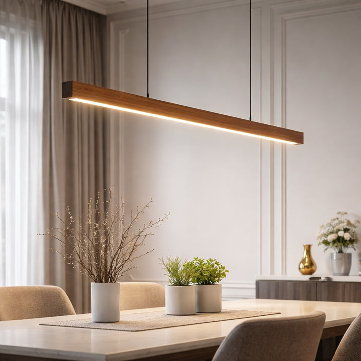Modern Pendant Lighting Adjustable Hanging Light Pine Wood or Black Walnut LED Dimmable with Remote Control