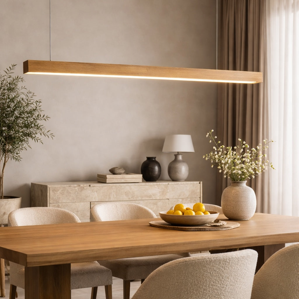 Modern Pendant Lighting Adjustable Hanging Light Pine Wood or Black Walnut LED Dimmable with Remote Control