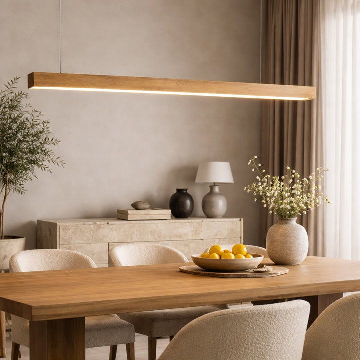 Modern Pendant Lighting Adjustable Hanging Light Pine Wood or Black Walnut LED Dimmable with Remote Control