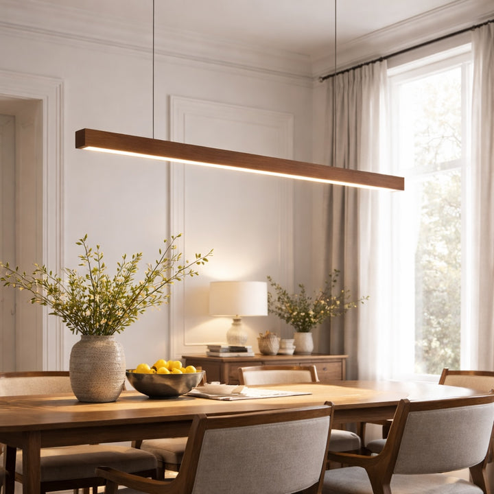 Modern Pendant Lighting Adjustable Hanging Light Pine Wood or Black Walnut LED Dimmable with Remote Control