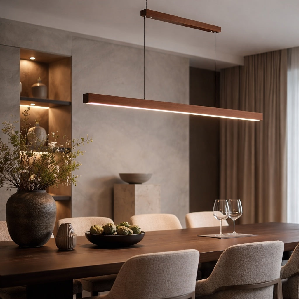 Modern Pendant Lighting Adjustable Hanging Light Pine Wood or Black Walnut LED Dimmable with Remote Control