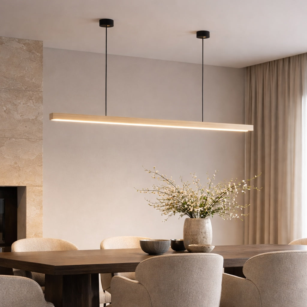 Modern Pendant Lighting Adjustable Hanging Light Pine Wood or Black Walnut LED Dimmable with Remote Control