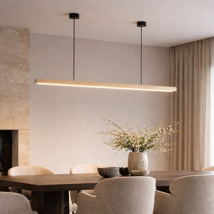 Modern Pendant Lighting Adjustable Hanging Light Pine Wood or Black Walnut LED Dimmable with Remote Control