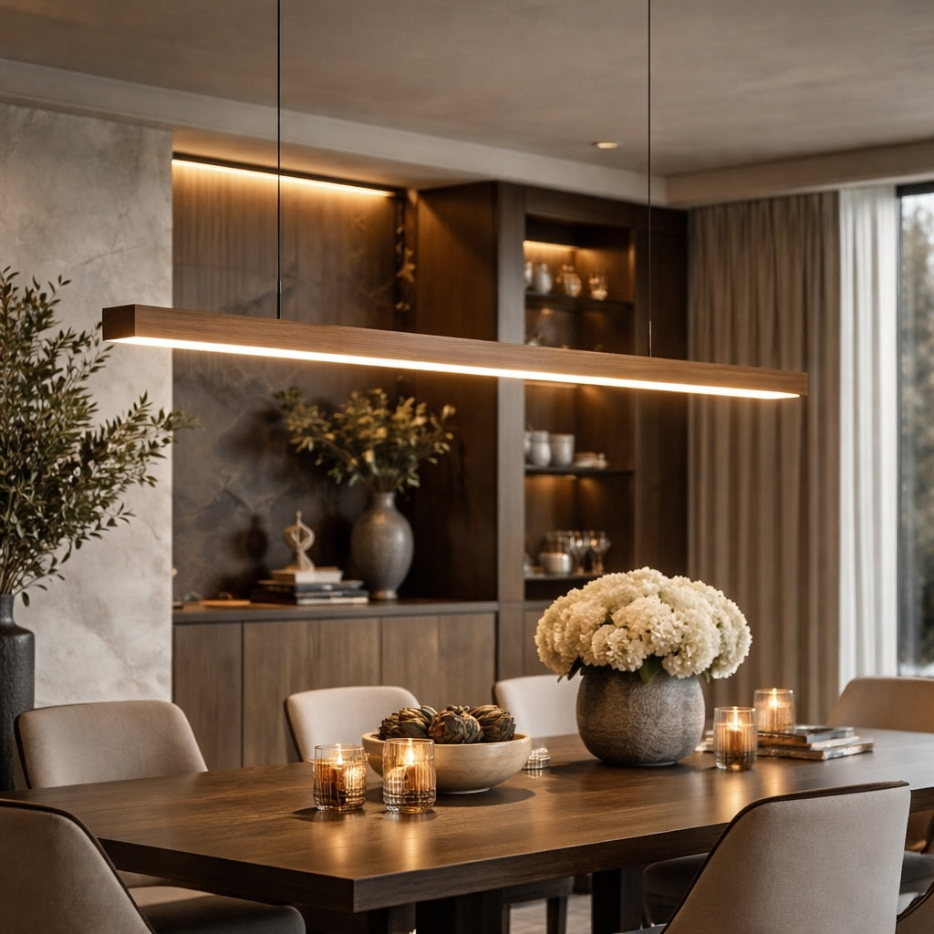 Modern Pendant Lighting Adjustable Hanging Light Pine Wood or Black Walnut LED Dimmable with Remote Control