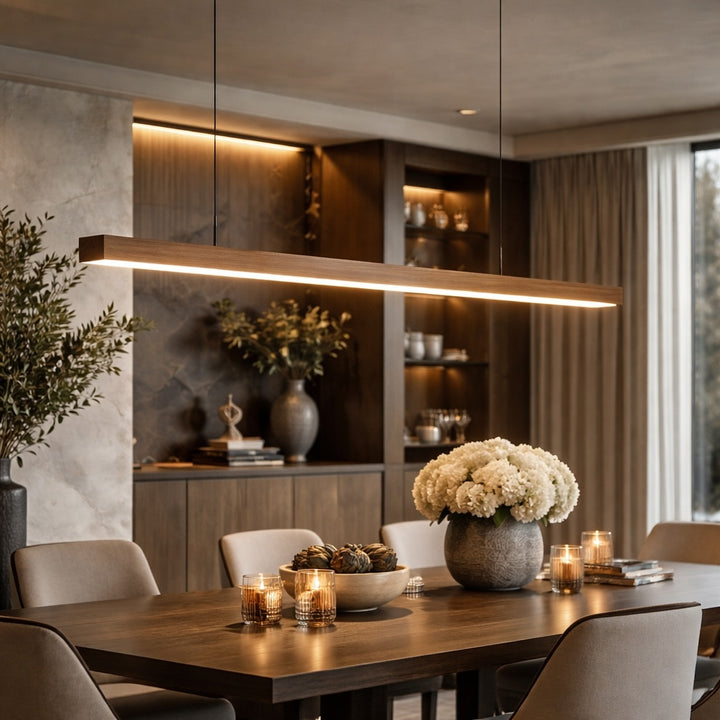 Modern Pendant Lighting Adjustable Hanging Light Pine Wood or Black Walnut LED Dimmable with Remote Control