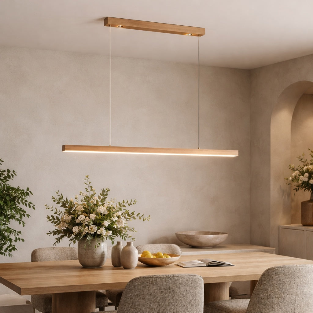 Modern Pendant Lighting Adjustable Hanging Light Pine Wood or Black Walnut LED Dimmable with Remote Control