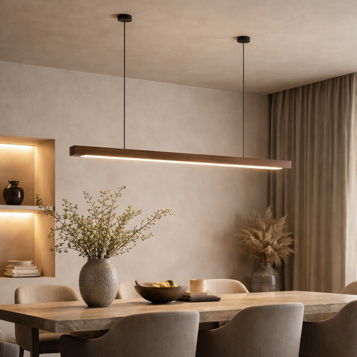 Modern Pendant Lighting Adjustable Hanging Light Pine Wood or Black Walnut LED Dimmable with Remote Control