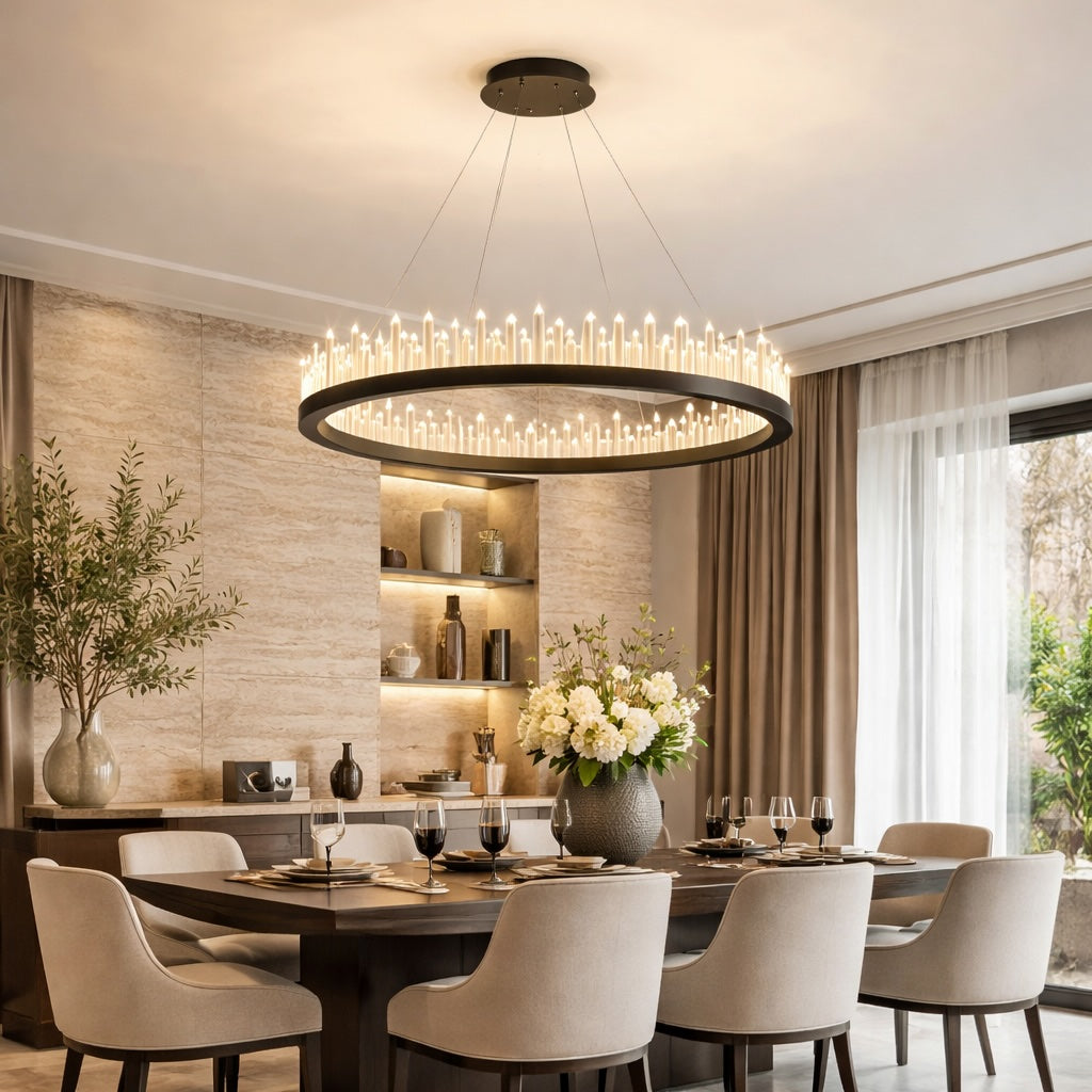 Modern Adjustable Pendant Light Glass Chandelier LED Dimmable Remote Control 20 Light Sources
