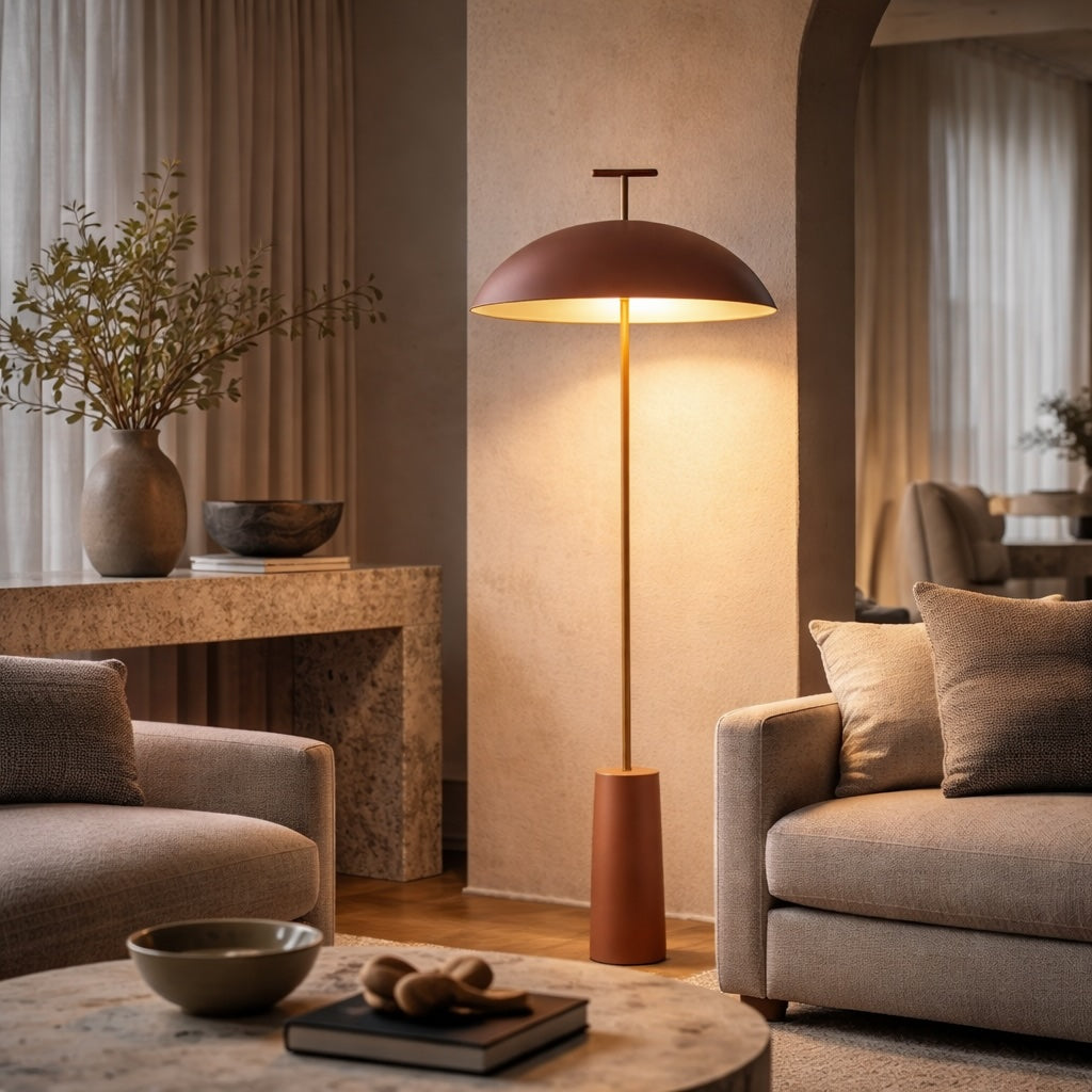 Modern Floor Lamp Mushroom Design Metal Adjustable LED for Living Room