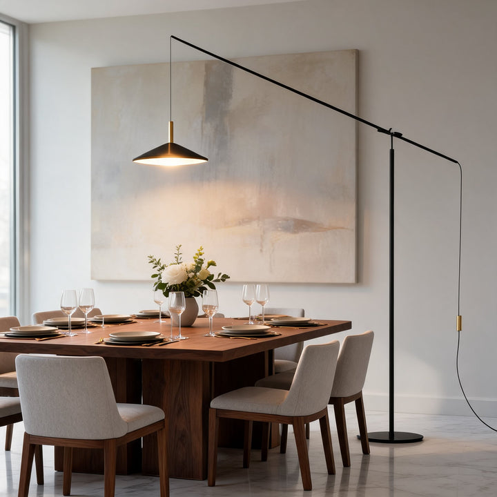 Modern Black Floor Lamp Adjustable Iron Structure LED Light for Living Room and Contemporary Spaces