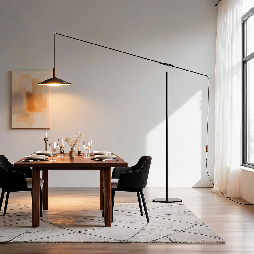 Modern Black Floor Lamp Adjustable Iron Structure LED Light for Living Room and Contemporary Spaces