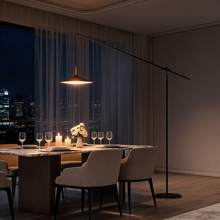 Modern Black Floor Lamp Adjustable Iron Structure LED Light for Living Room and Contemporary Spaces