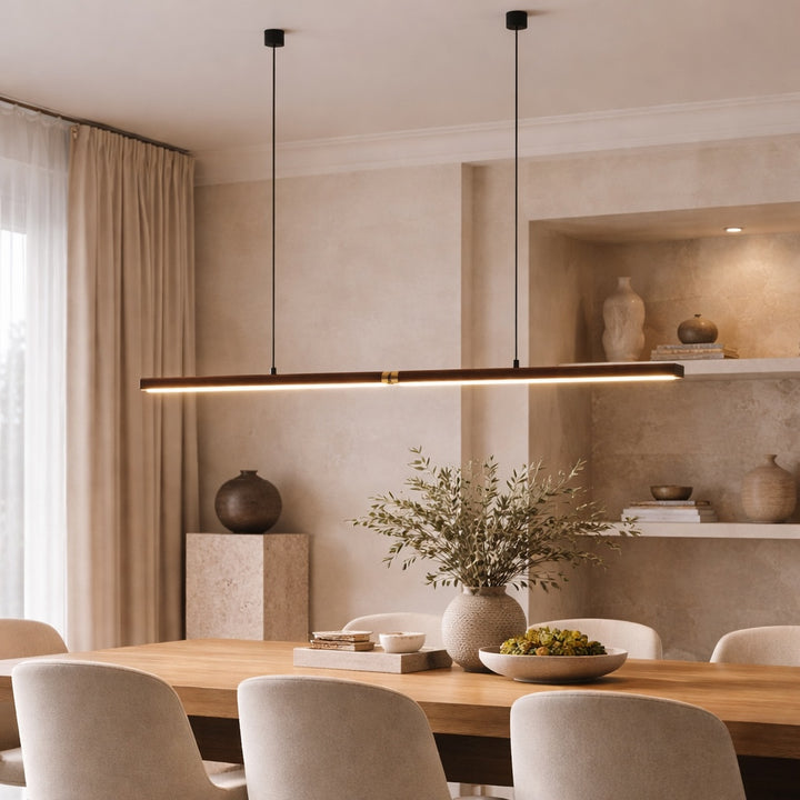 Modern Linear Pendant Lighting Adjustable Solid Black Walnut LED Dimmable Fixture 86