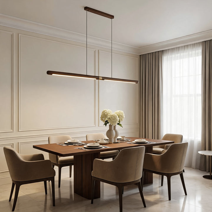 Modern Linear Pendant Lighting Adjustable Solid Black Walnut LED Dimmable Fixture 86