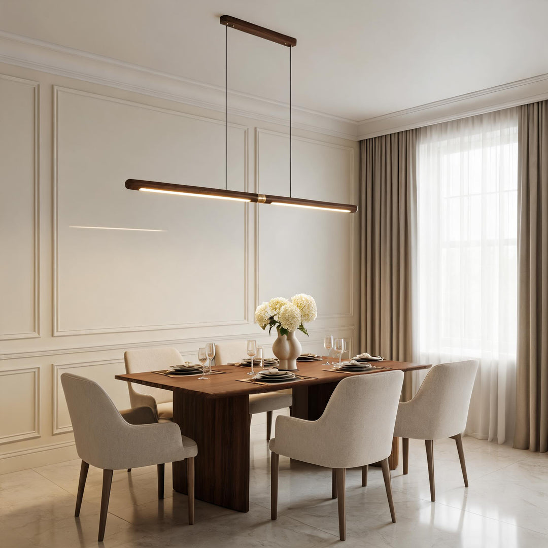 Modern Linear Pendant Lighting Adjustable Solid Black Walnut LED Dimmable Fixture 86