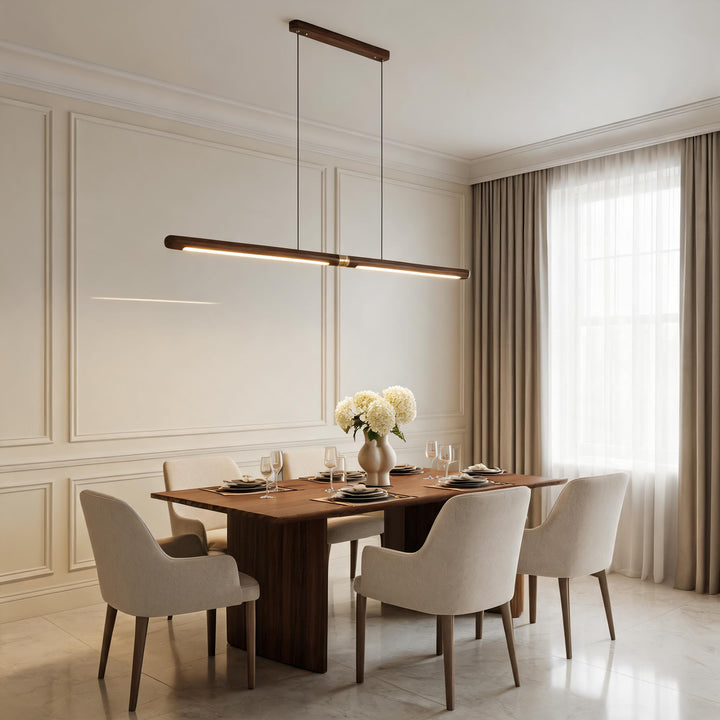 Modern Linear Pendant Lighting Adjustable Solid Black Walnut LED Dimmable Fixture 86