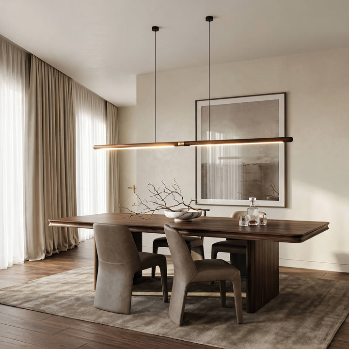 Modern Linear Pendant Lighting Adjustable Solid Black Walnut LED Dimmable Fixture 86