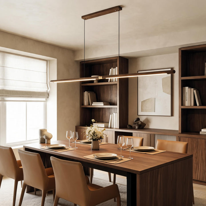 Modern Linear Pendant Lighting Adjustable Solid Black Walnut LED Dimmable Fixture 86