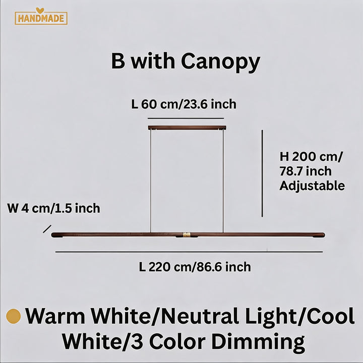 Modern Linear Pendant Lighting Adjustable Solid Black Walnut LED Dimmable Fixture 86