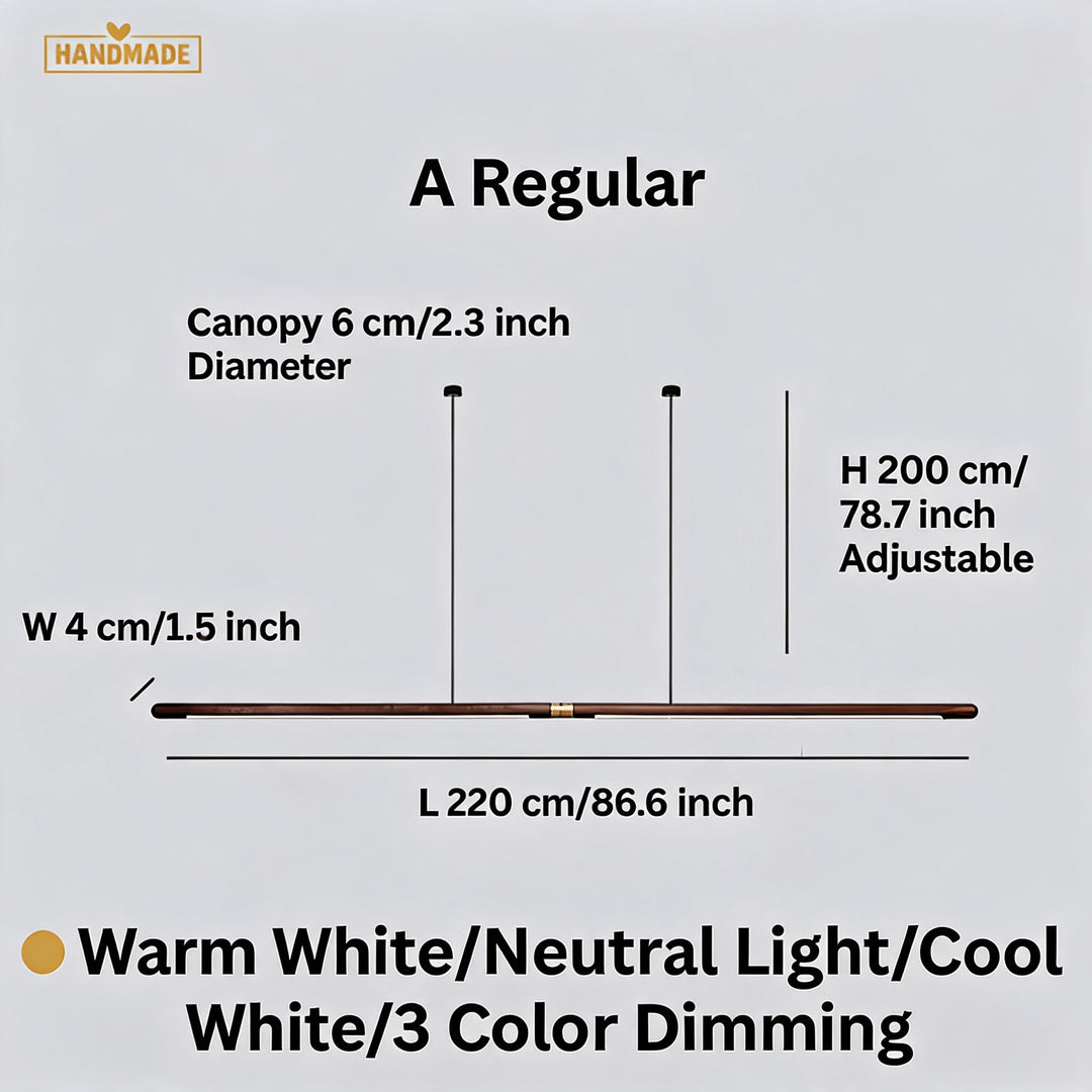 Modern Linear Pendant Lighting Adjustable Solid Black Walnut LED Dimmable Fixture 86