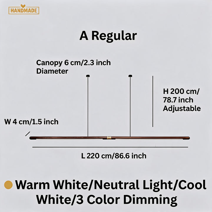 Modern Linear Pendant Lighting Adjustable Solid Black Walnut LED Dimmable Fixture 86