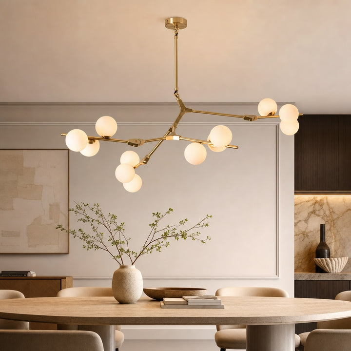 Modern Branch Arm Chandelier Light Hanging Metal Copper Frosted Glass 12/18/24 Bulb Options