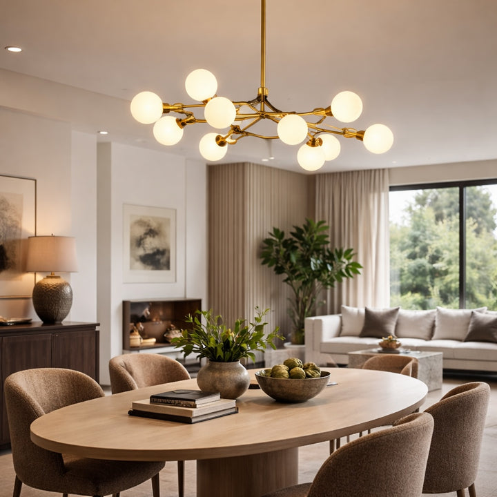 Modern Branch Arm Chandelier Light Hanging Metal Copper Frosted Glass 12/18/24 Bulb Options