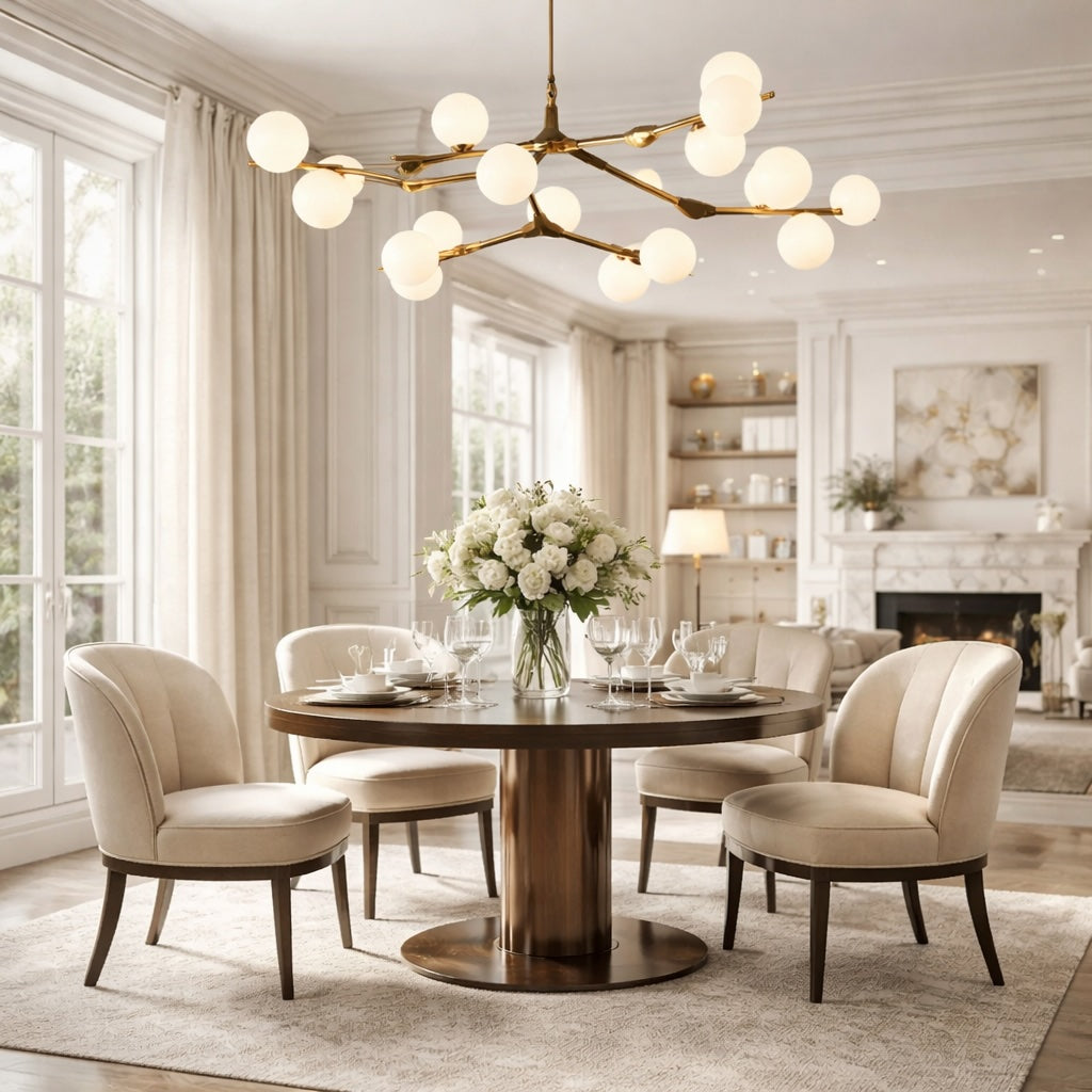 Modern Branch Arm Chandelier Light Hanging Metal Copper Frosted Glass 12/18/24 Bulb Options