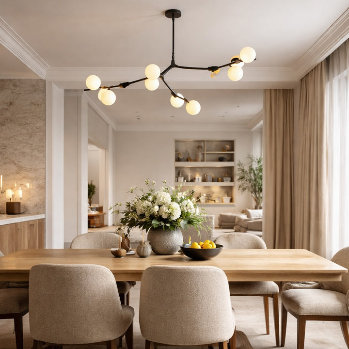 Modern Branch Arm Chandelier Light Hanging Metal Copper Frosted Glass 12/18/24 Bulb Options