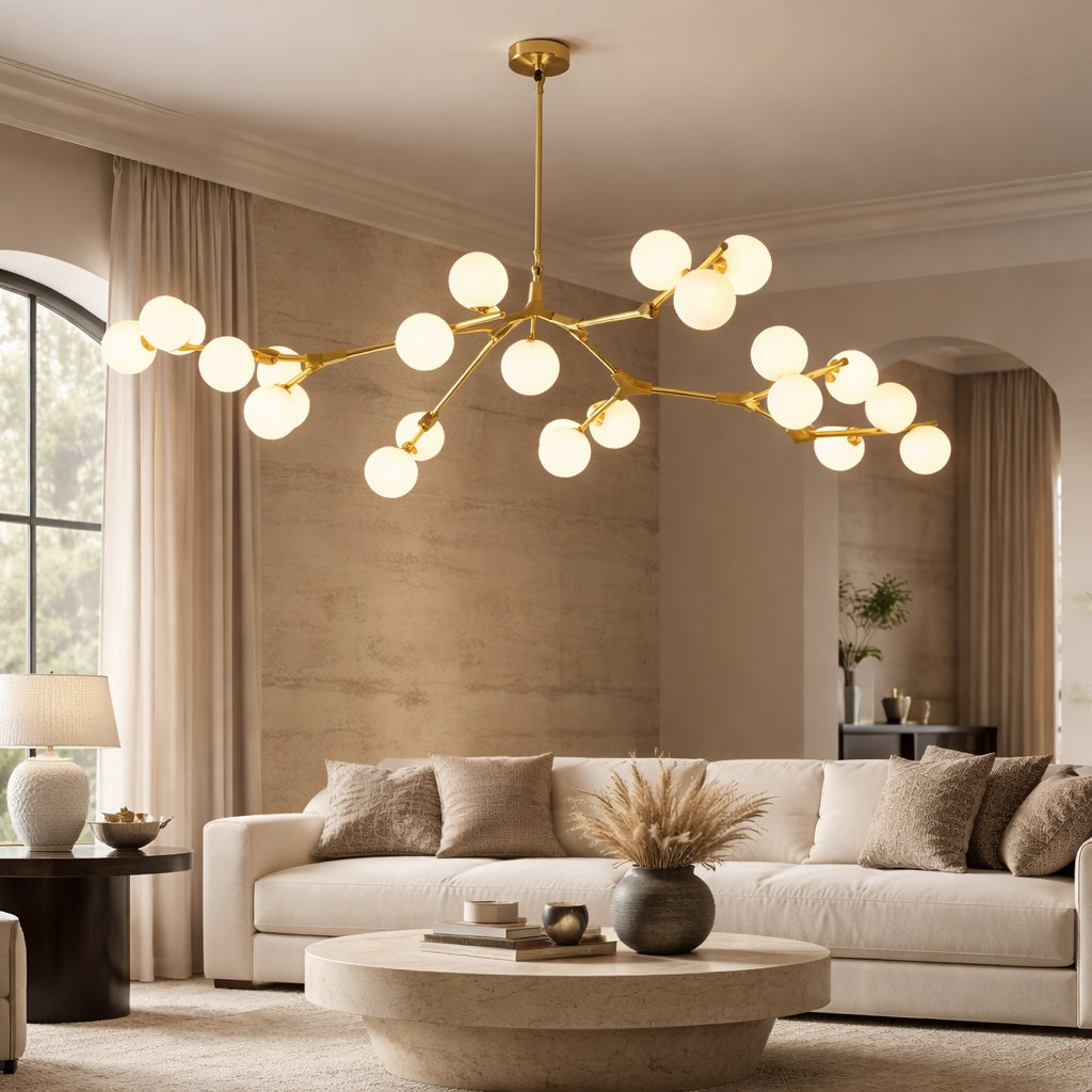 Modern Branch Arm Chandelier Light Hanging Metal Copper Frosted Glass 12/18/24 Bulb Options