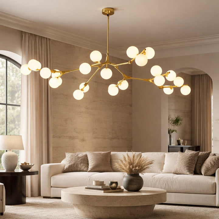 Modern Branch Arm Chandelier Light Hanging Metal Copper Frosted Glass 12/18/24 Bulb Options