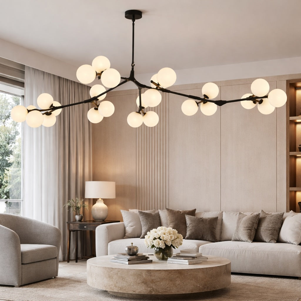 Modern Branch Arm Chandelier Light Hanging Metal Copper Frosted Glass 12/18/24 Bulb Options
