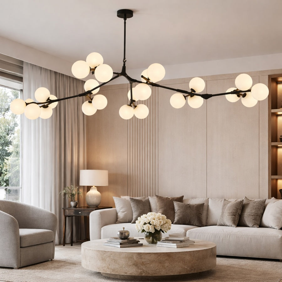Modern Branch Arm Chandelier Light Hanging Metal Copper Frosted Glass 12/18/24 Bulb Options