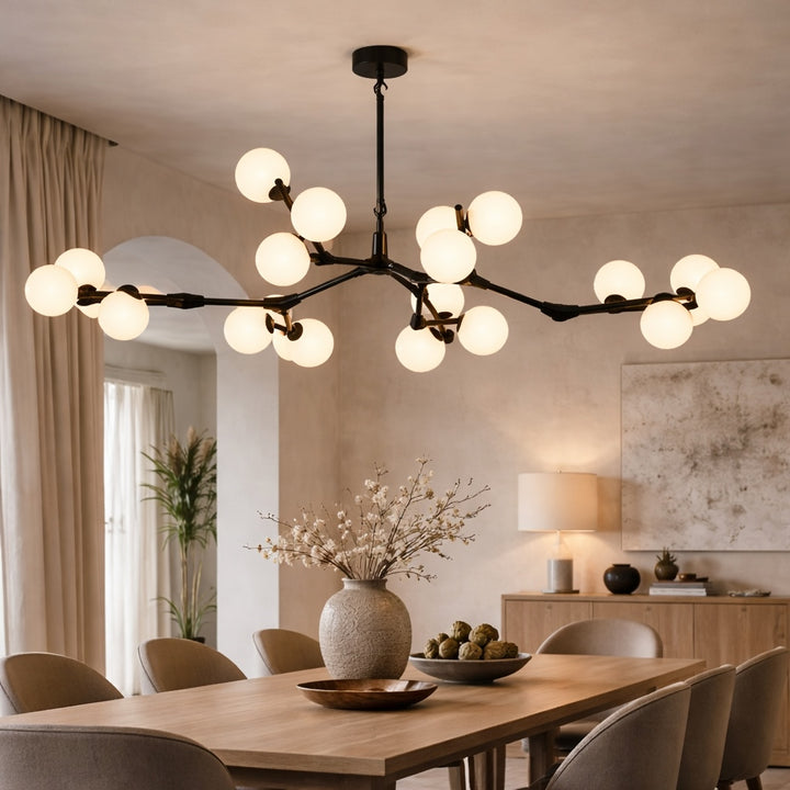 Modern Branch Arm Chandelier Light Hanging Metal Copper Frosted Glass 12/18/24 Bulb Options