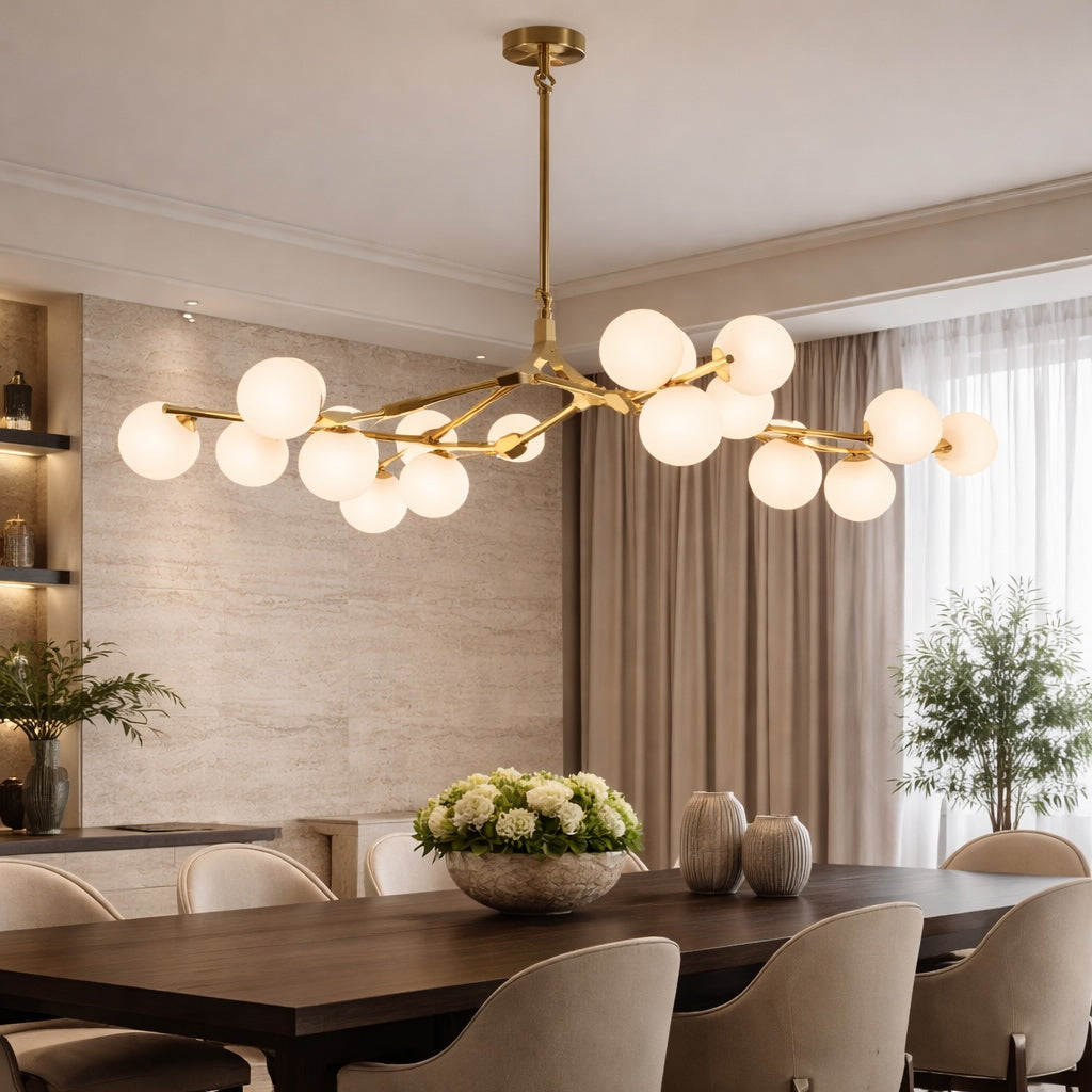 Modern Branch Arm Chandelier Light Hanging Metal Copper Frosted Glass 12/18/24 Bulb Options