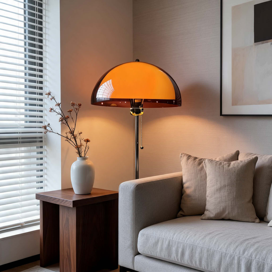 Modern Floor Lamp with Chrome Pole and Wooden Base for Living Room Dimmable Lighting