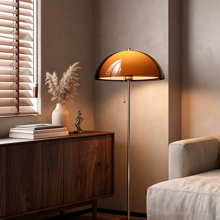 Modern Floor Lamp with Chrome Pole and Wooden Base for Living Room Dimmable Lighting