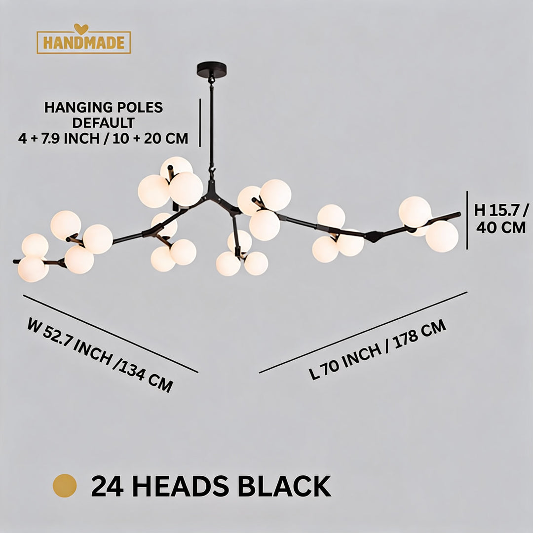 Modern Branch Arm Chandelier Light Hanging Metal Copper Frosted Glass 12/18/24 Bulb Options