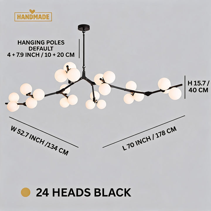Modern Branch Arm Chandelier Light Hanging Metal Copper Frosted Glass 12/18/24 Bulb Options