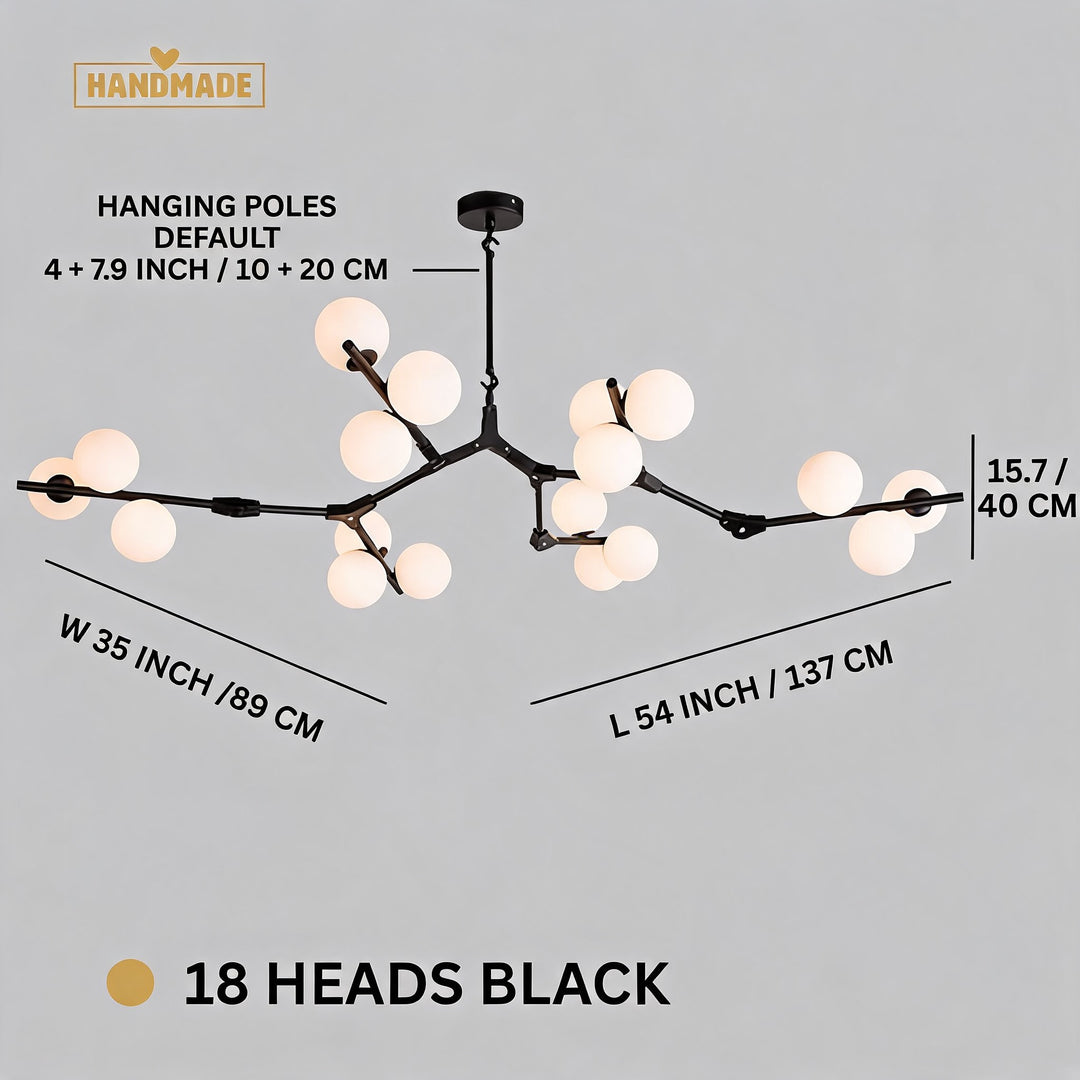 Modern Branch Arm Chandelier Light Hanging Metal Copper Frosted Glass 12/18/24 Bulb Options